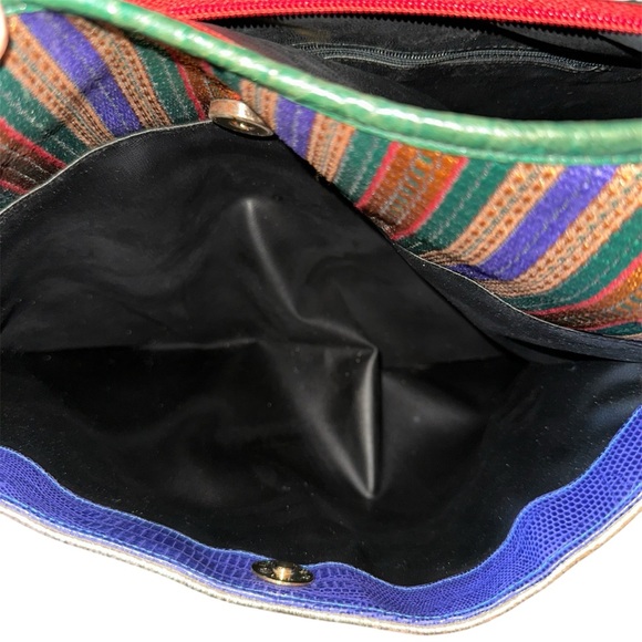 SHARIF Made in USA Multicolor Leather & Fabric Oversized BOHO Shoulder Bag Tote - Picture 6 of 9